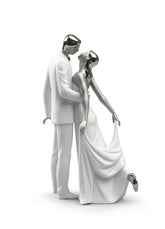 Happy Anniversary Couple Figurine, Silver Luster